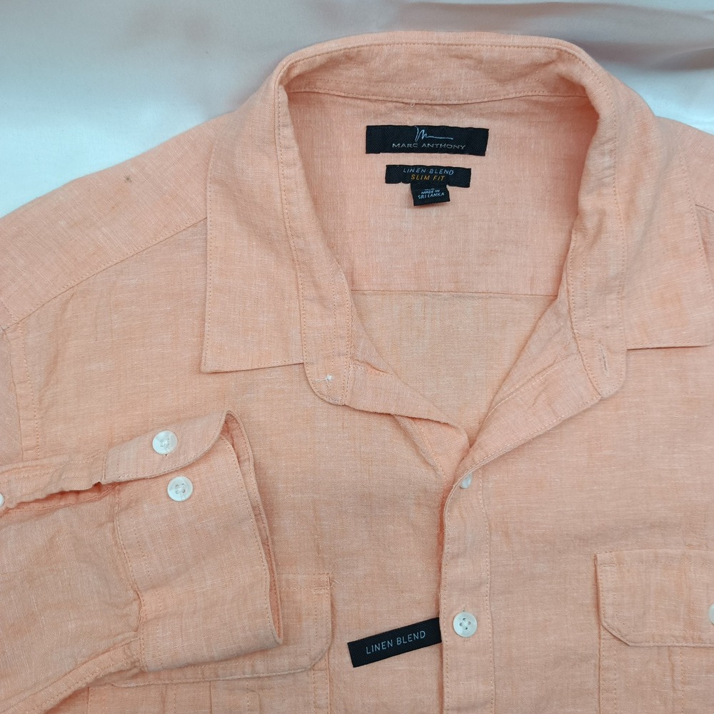 Marc Anthony Mens XL Slim Fit Linen Blend Long Sleeve Button Down Shirt Peach